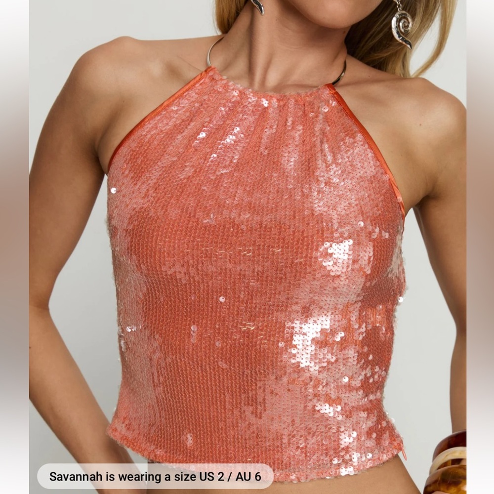Emalia Sheer Sequin Top in Orange